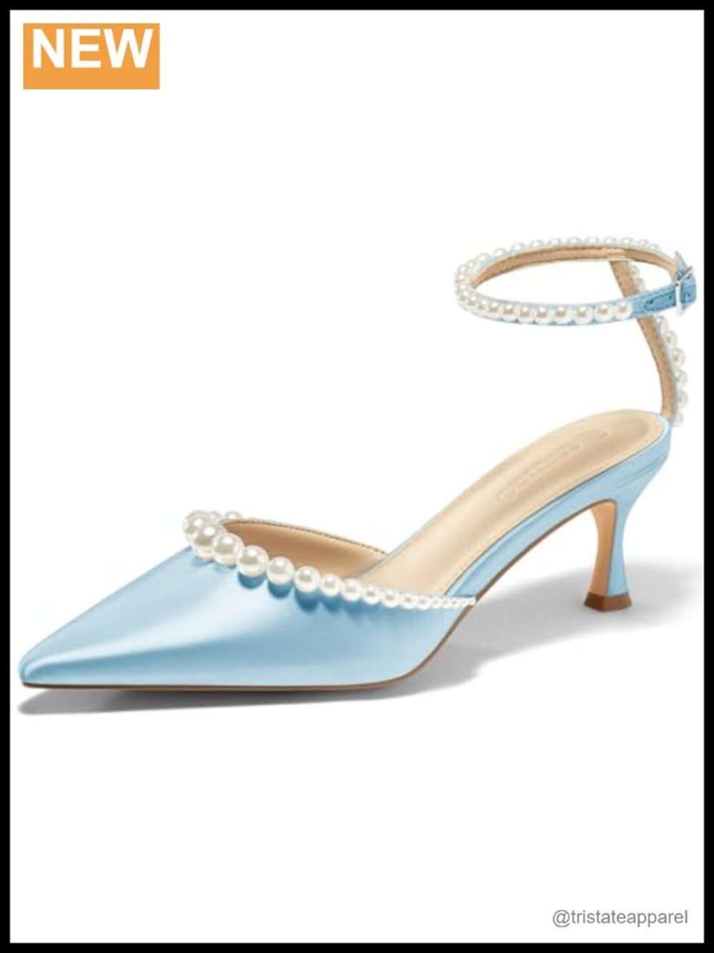 Satin Pearl Kitten Heel Closed Pointed Toe Ankle Strap Dress Pumps